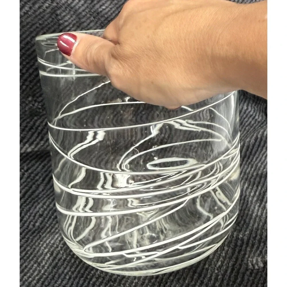 Blown Glass Clear Vase With White Modern‎ Design 5.75